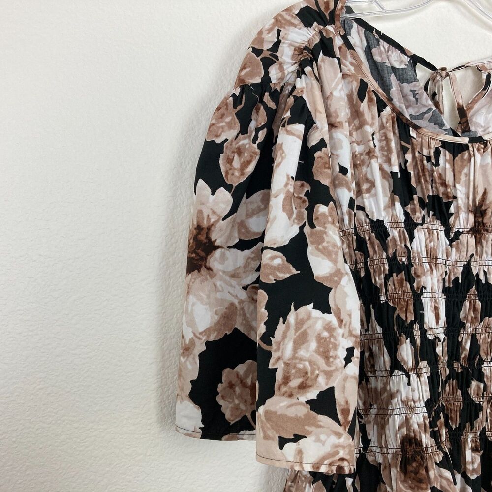 Rails Rosie Short Sleeve Top Size XL Sepia Roses Brown Smocked Peplum - Picture 5 of 11